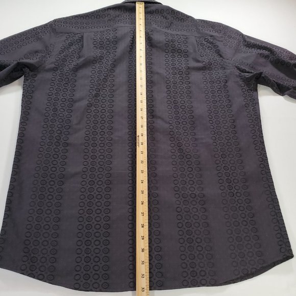 Visconti Black Shirt Mens XLT Sleek Geometric Hidden Button Down Designer Casual - Picture 15 of 16